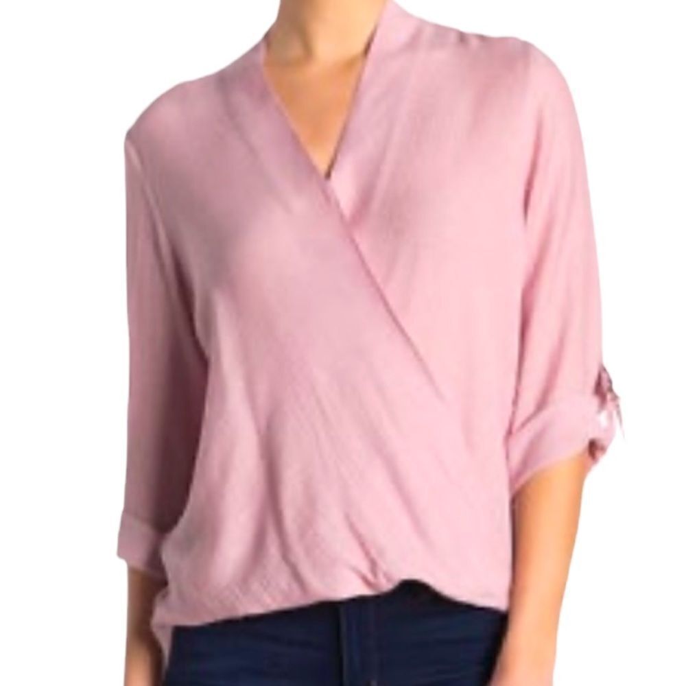 NWT Melloday blush pink lavender wrap banded style top Size small